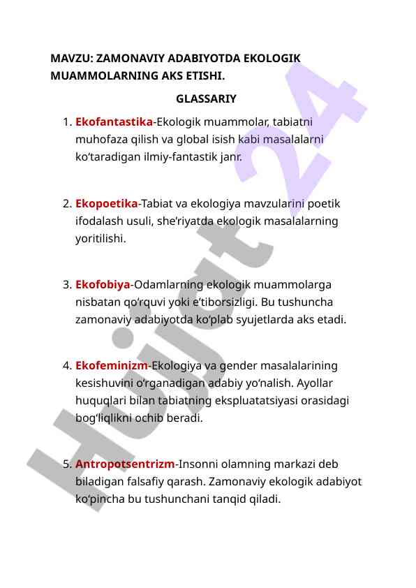 Zamonaviy adabiyotda ekologik muammolar