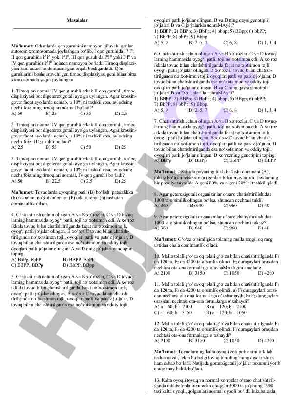 Genetika masalalari va chatishtirishlar testi