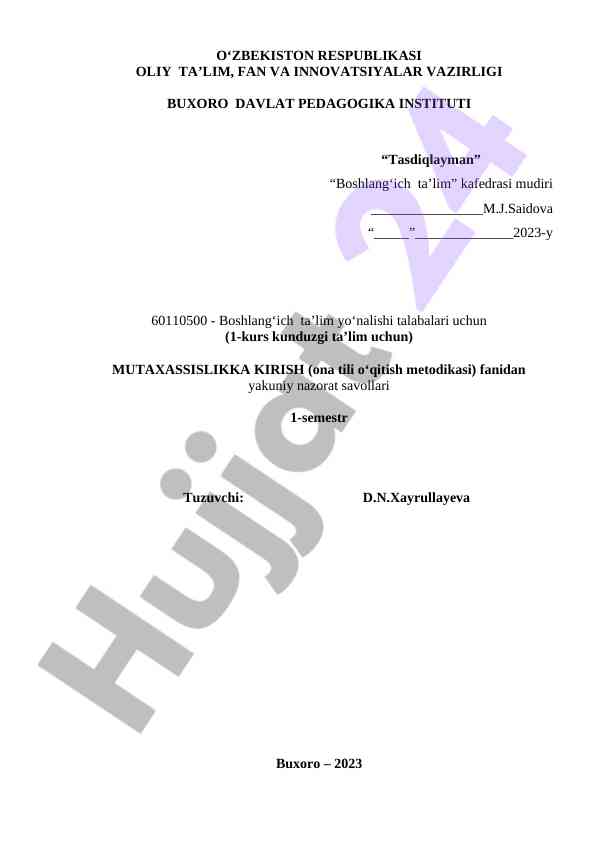Boshlangʻich ta'lim mutaxassisligiga kirish savollari