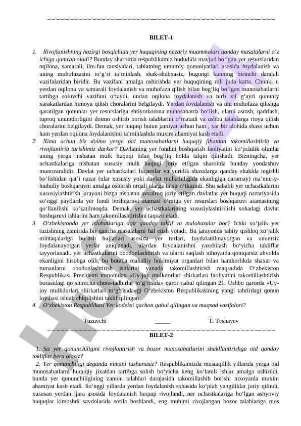Yer huquqi muammolari va resurslardan foydalanish