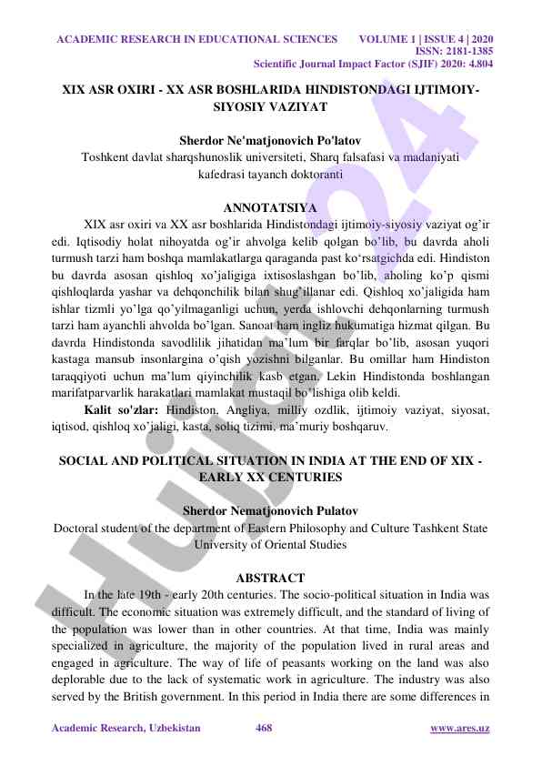 Xix asr oxiri - xx asr boshlari hindistondagi ijtimoiy vaziyat