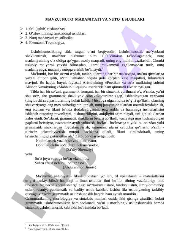 Nutq madaniyati va uslublari haqida fikrlar