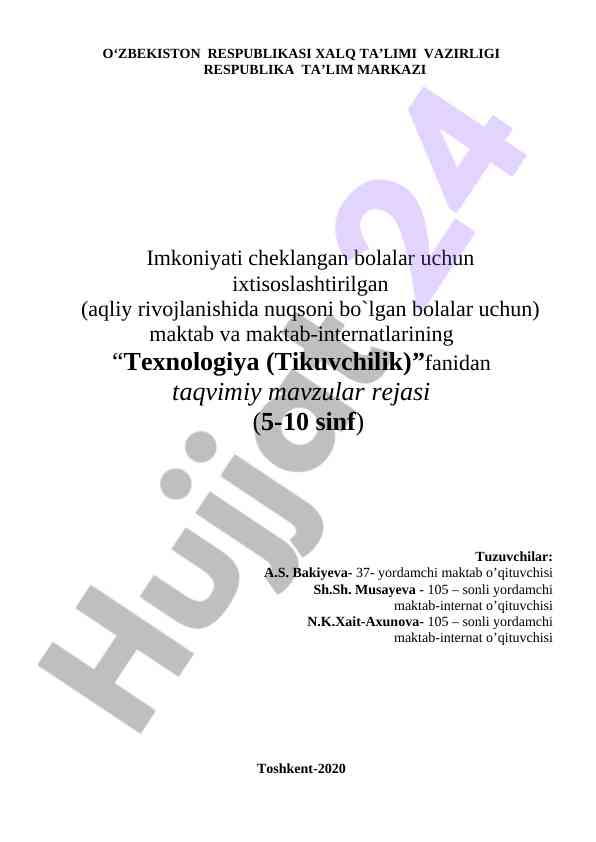 Texnologiya fani taqvimiy mavzular rejasi