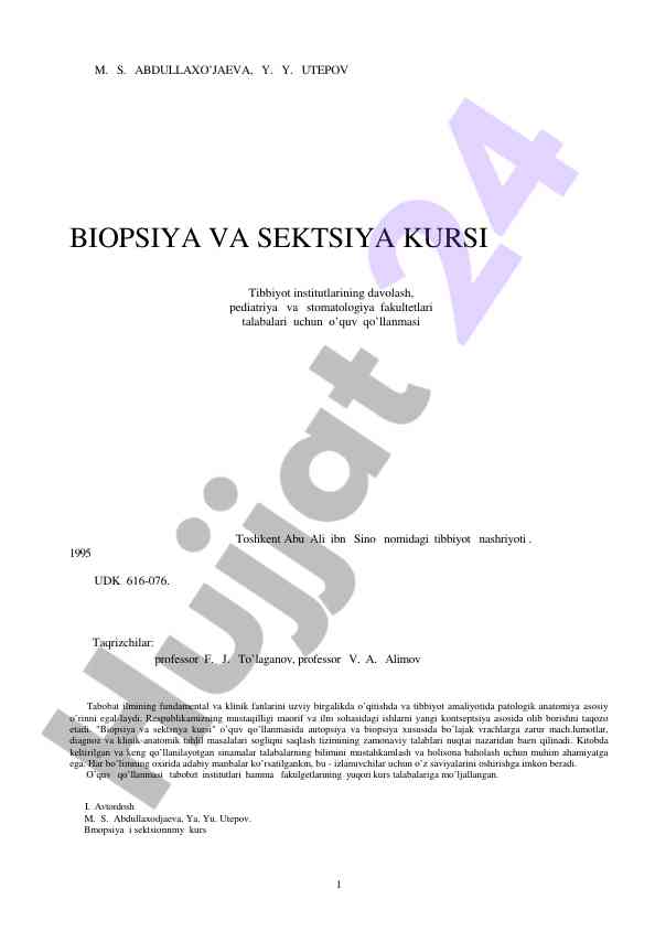 Biopsiya va sektsiya kursi o‘quv qo‘llanmasi