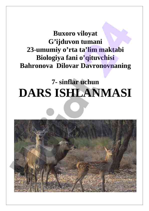 Zoologiya fani va uning vazifalari dars ishlanmasi