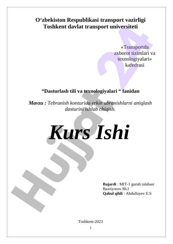 Tebranish konturida erkin ubranishlarni aniqlash dasturi