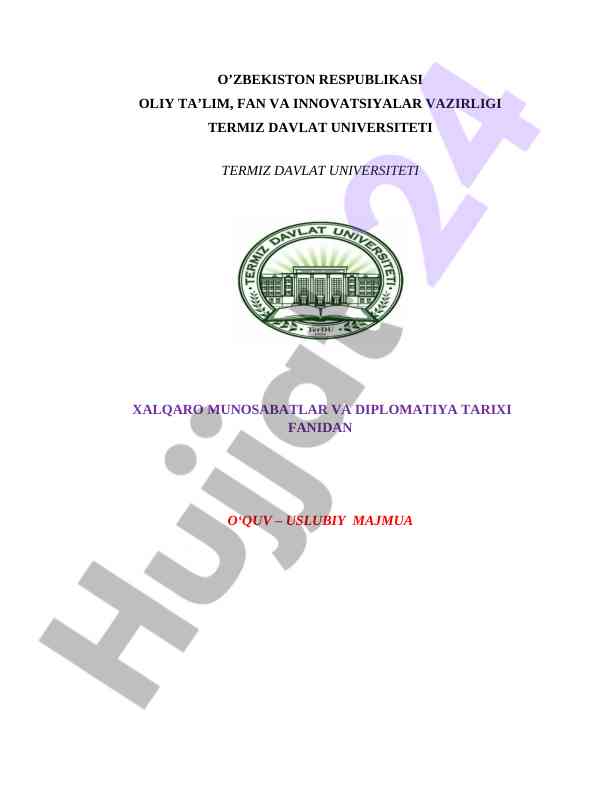 Xalqaro munosabatlar va diplomatiya tarixi o‘quv qo‘llanma