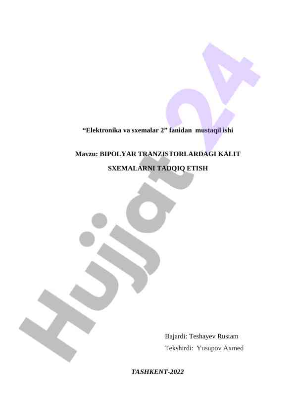 Bipolyar tranzistorlar sxemalari tadqiqoti
