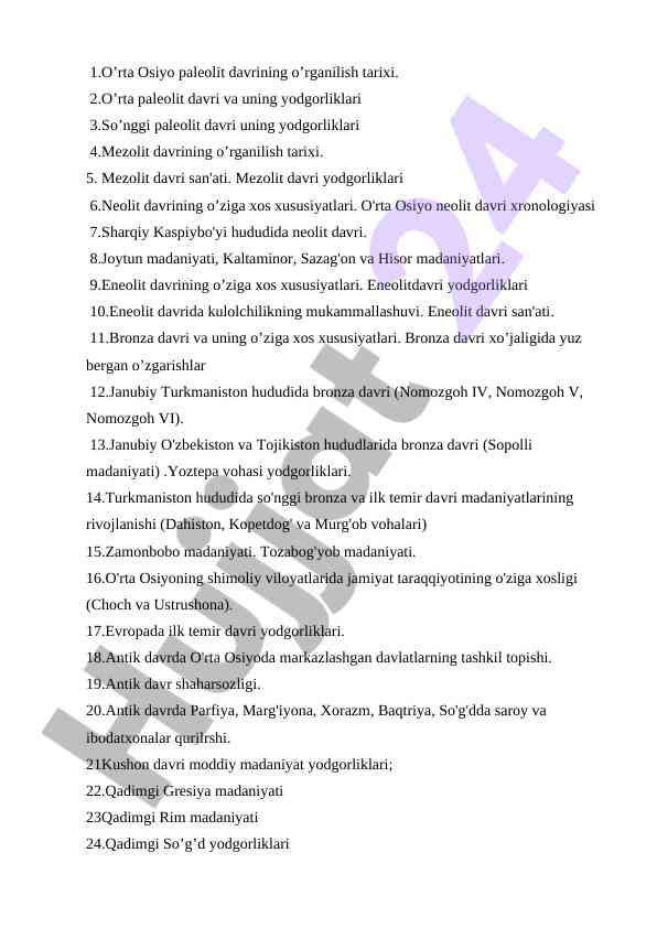 O’rta osiyo paleologiya davrlari tarixi