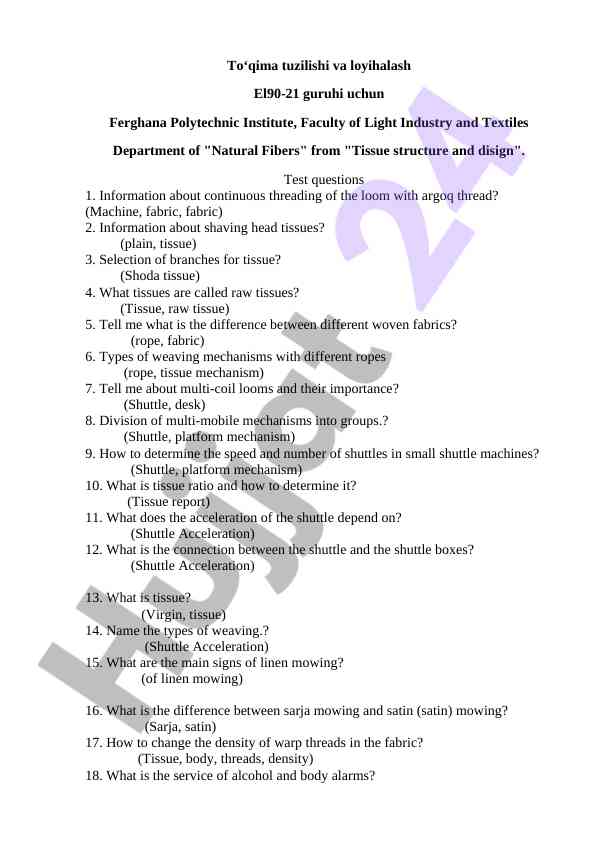 Tissue structure and design test questions
