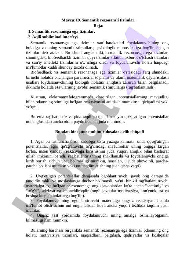 Semantik rezonansli tizimlar va ularning tahlili