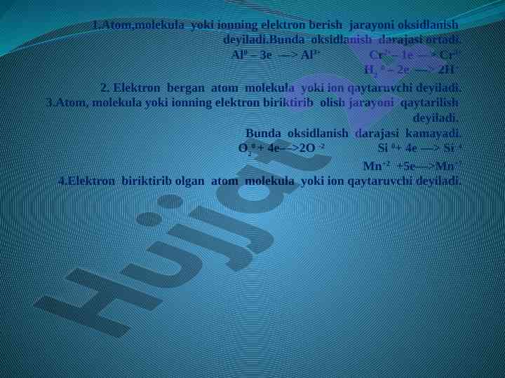 Oksidlanish va qaytarilish jarayonlari