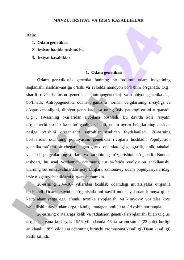 Irsiyat va irsiyat kasalliklar