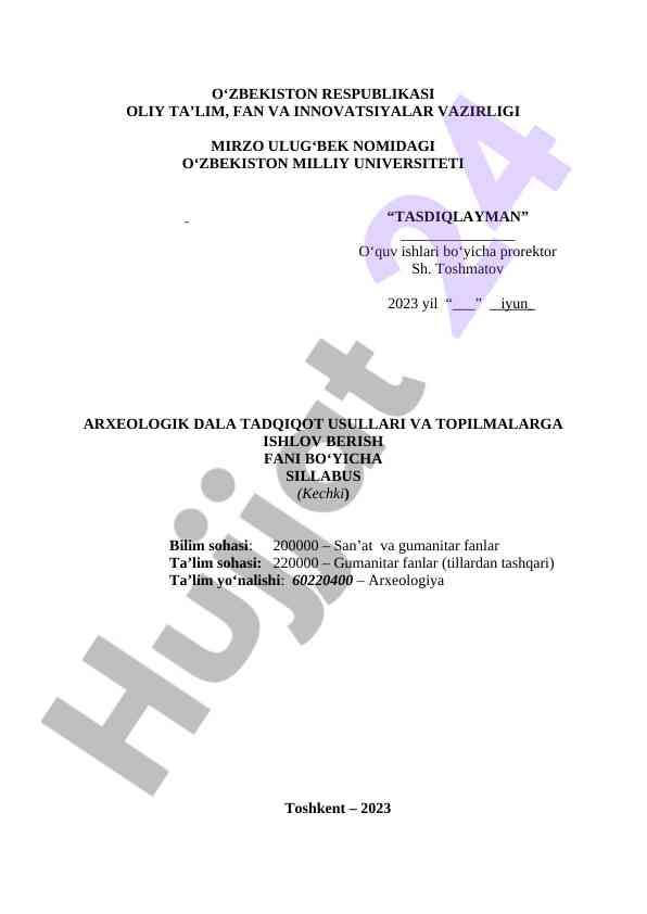 Arxeologik dala tadqiqot usullari sillabusi