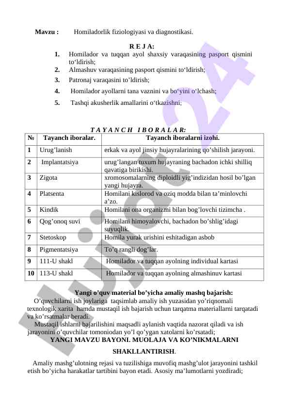 Homiladorlik fiziologiyasi va diagnostikasi
