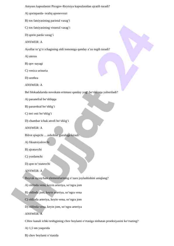 Mediсina savollari va javoblari testi