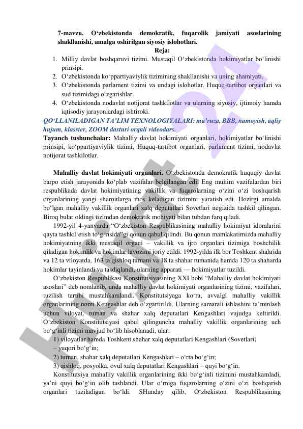 O‘zbekistonda demokratik fuqarolik jamiyati asoslari