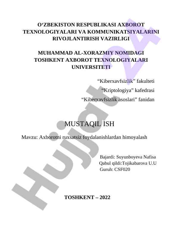 Kiberxavfsizlik asoslari mavzusi tahlili