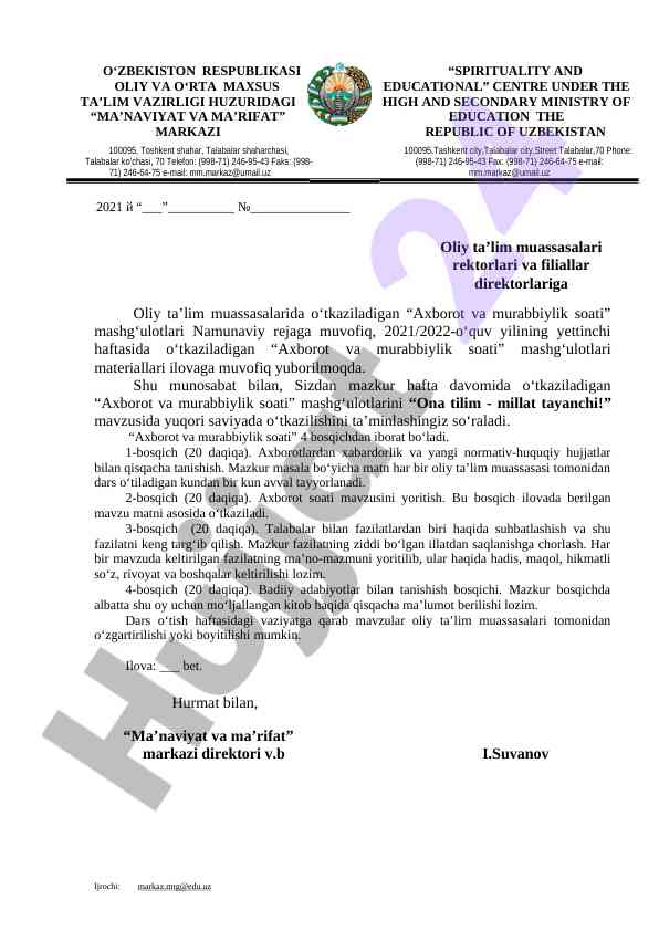 Ona tilim - millat tayanchi mavzusidagi mashg‘ulotlar