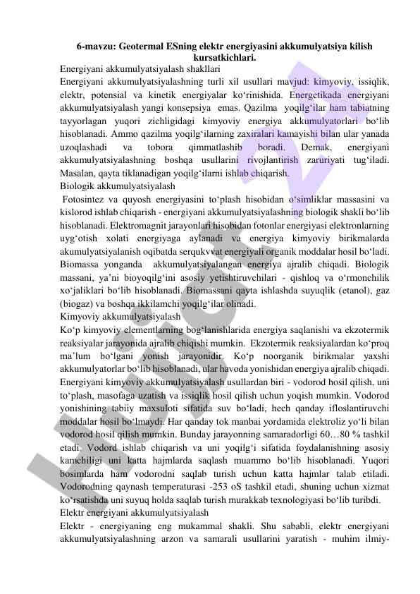 Geotermal energiya akkumulyatsiyasi kichik tahlil