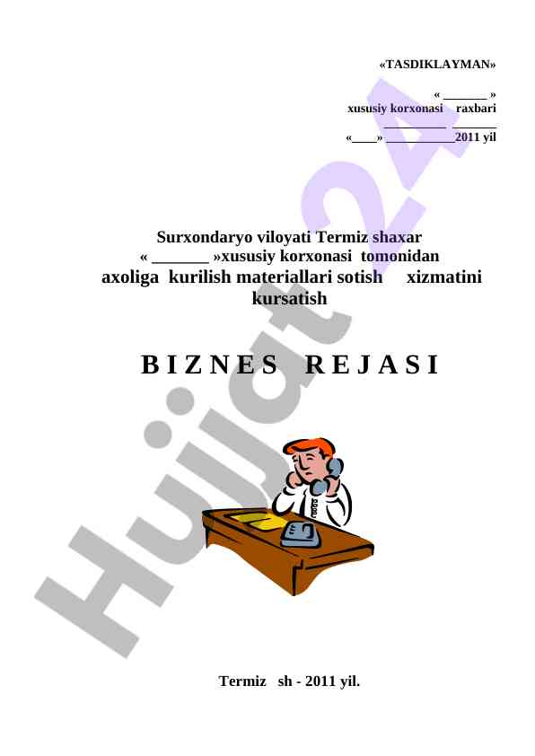 Kurilish materiallari sotish xizmatlari biznes rejasi
