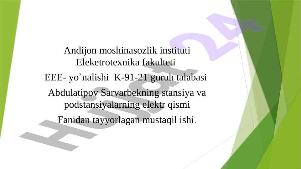 Podstansiyalarning turlari va elektr sxemalari