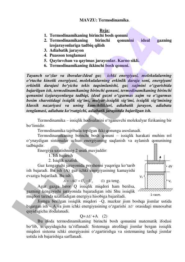 Termodinamika asoslari va qonunlari