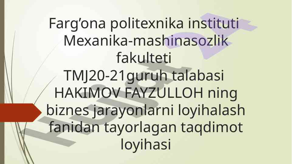 Biznes-rejaning moliyaviy bo'limi taqdimoti