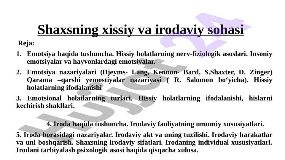 Emotsiya va iroda psixologiyasi tahlili