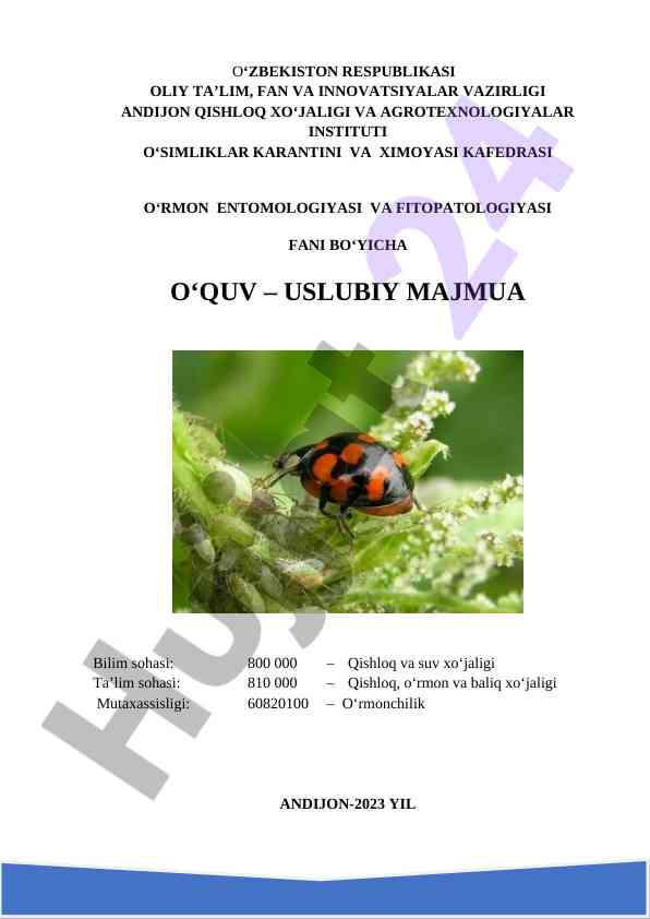O‘simliklar karantini va ximoyasi uslubiy majmua