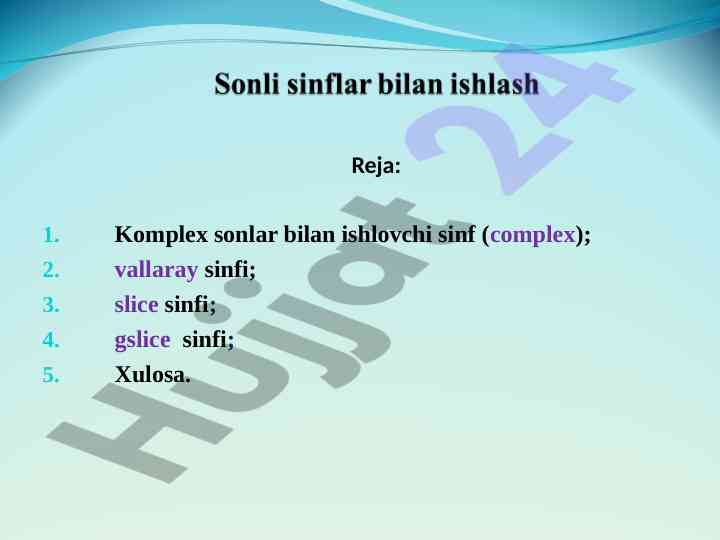 Komplex sonlar bilan ishlovchi sinflar