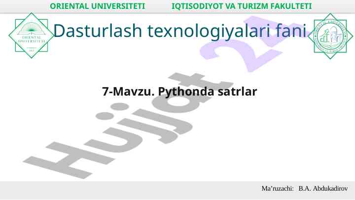 Python dasturlashda satrlar bilan ishlash