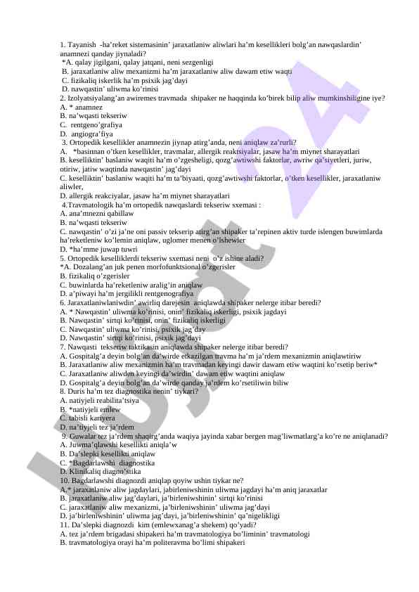 Jaraxatlaniw aliwlari ha’m kesellikler anamnezi