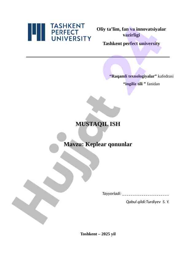 Keplear qonunlari haqida mustaqil ish