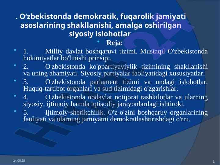 O‘zbekistonda demokratik jamiyatning shakllanishi