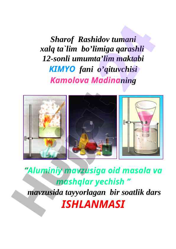 Aluminiy mavzusiga oid masala va mashqlar yechish
