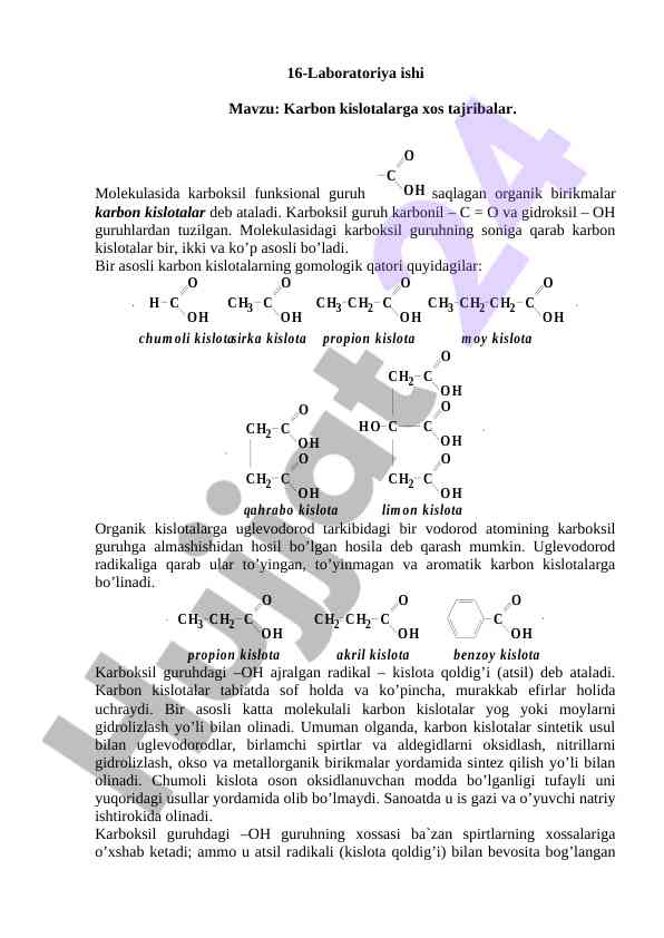 Karbon kislotalarga xos tajribalar