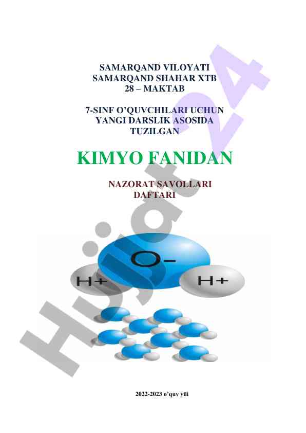 Kimyo fanidan nazorat savollari daftari 2022-2023