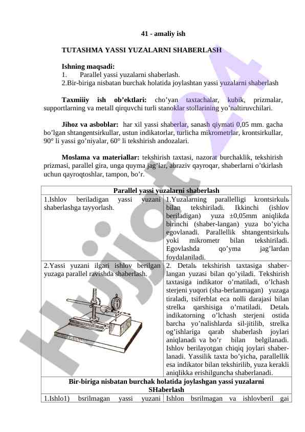 Parallel yassi yuzalarni shaberlash amaliy ish