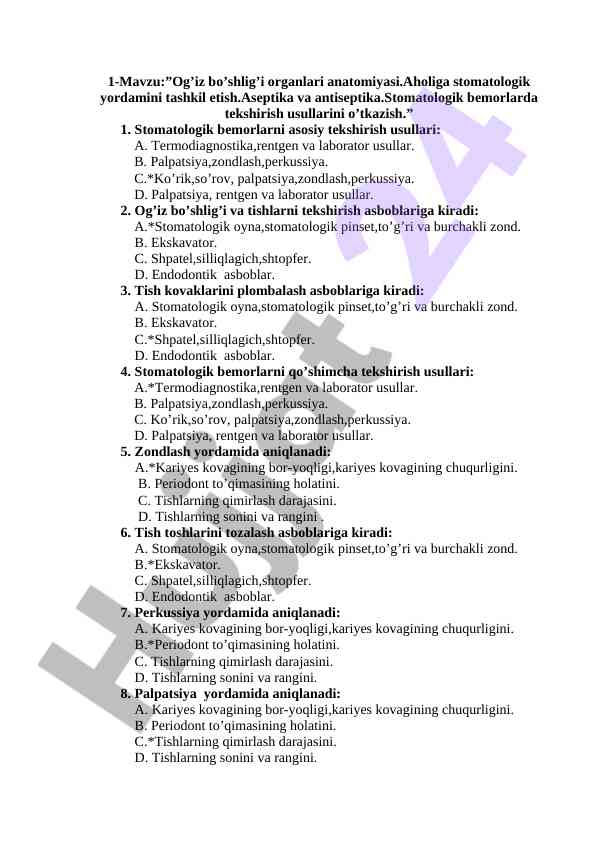 Og’iz bo’shlig’i organlari anatomiyasi va stomatologiya