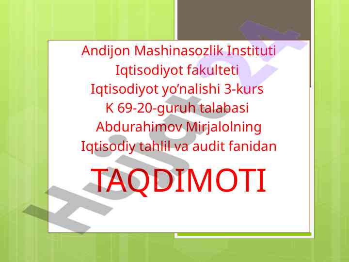Iqtisodiy tahlilning asosiy prinsiplari taqdimoti