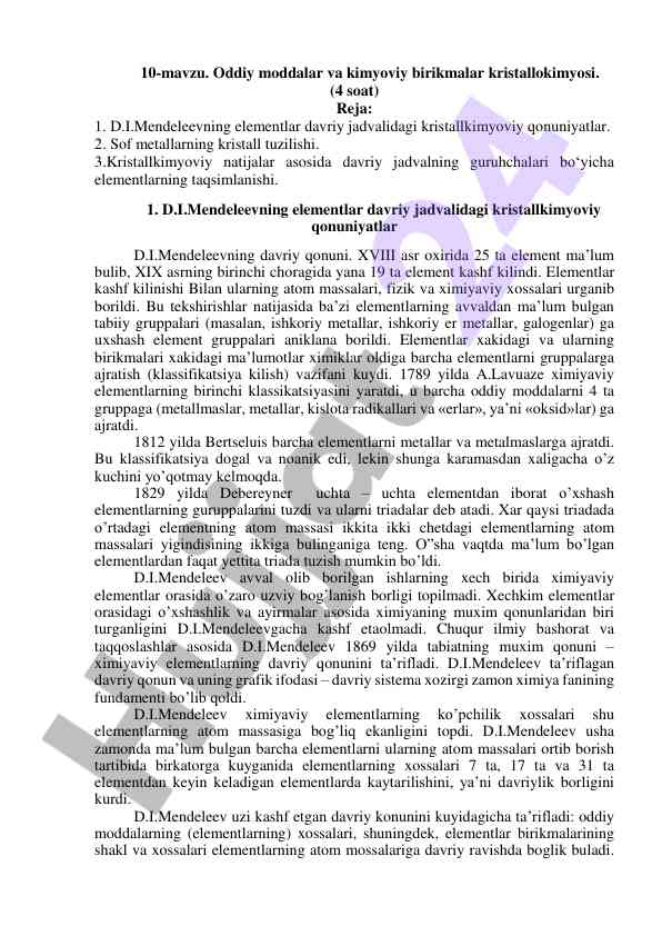 Kristallokimyosi va elementlar davriy jadvali