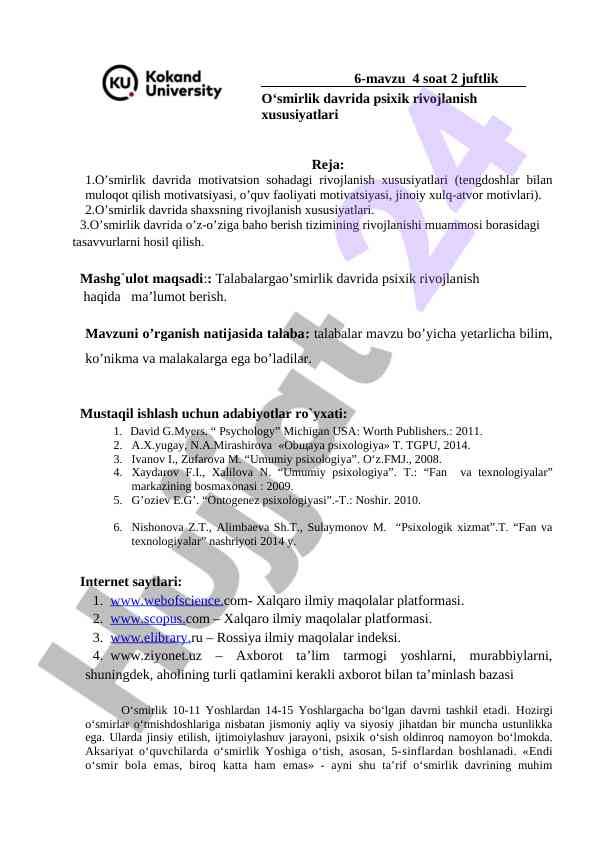 O’smirlik davrida motivatsion rivojlanish xususiyatlari