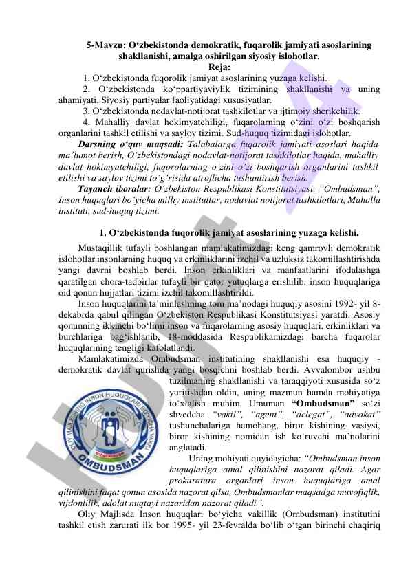 O‘zbekiston demokratik fuqarolik jamiyati asoslari