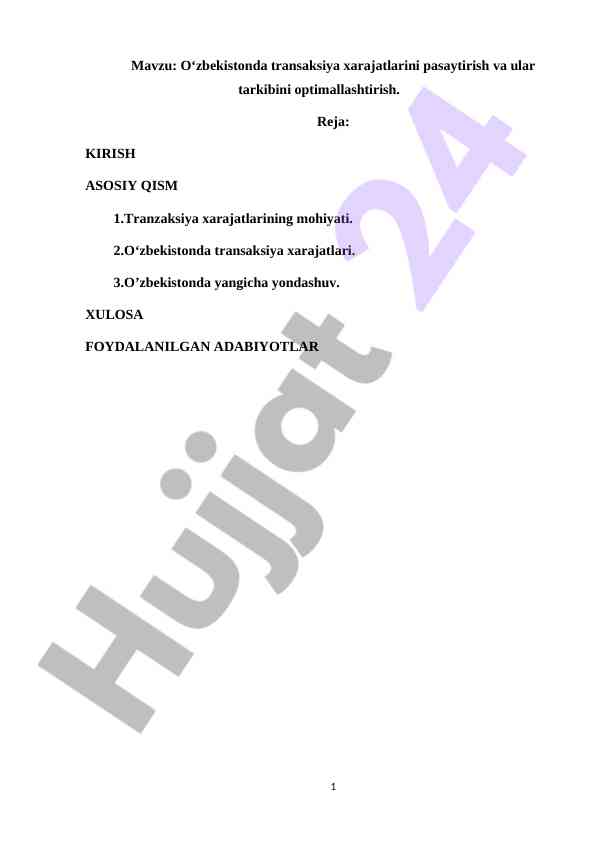 O'zbekistonda tranzaksiya xarajatlarini optimallashtirish