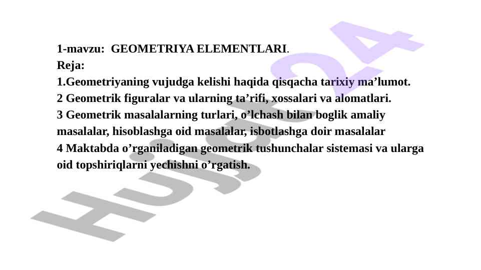 Geometriya elementlari bo'yicha dars ishlanmasi