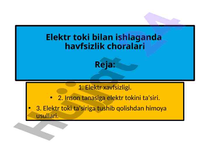 Elektr toki bilan ishlaganda havfsizlik choralari