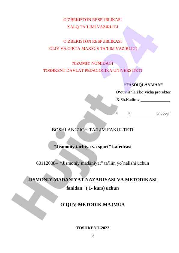 Jismoniy madaniyat nazariyasi va metodikasi o‘quv majmua