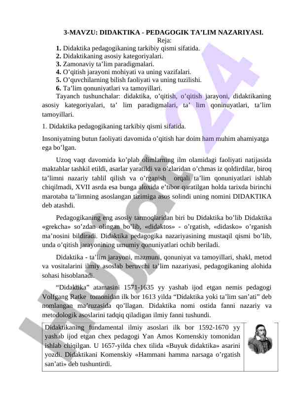 Didaktika - pedagogik ta’lim nazariyasi asoslari