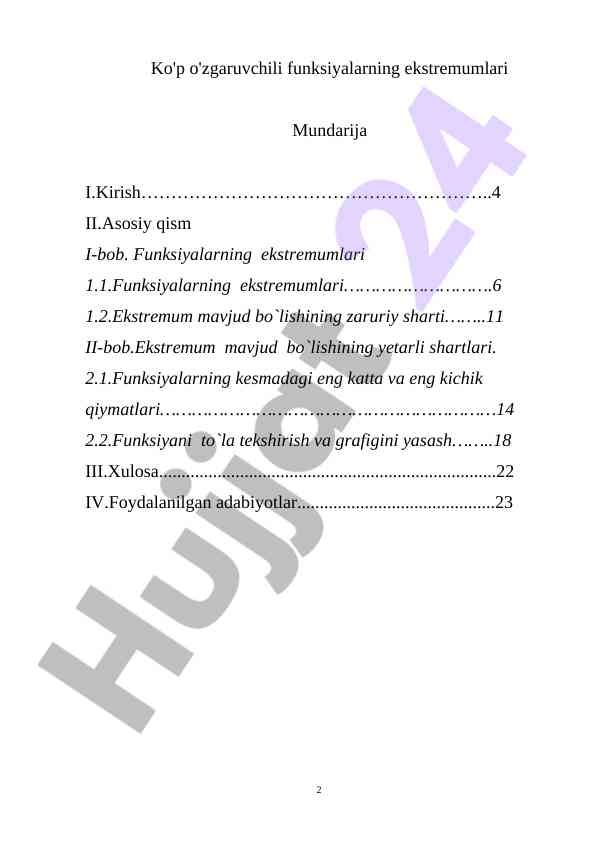 Ko'p o'zgaruvchili funksiyalarning ekstremumlari tahlili